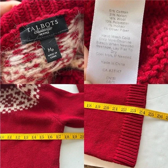 Talbots Fair Isle turtleneck sweater wool blend Medium Petite. - Picture 5 of 8